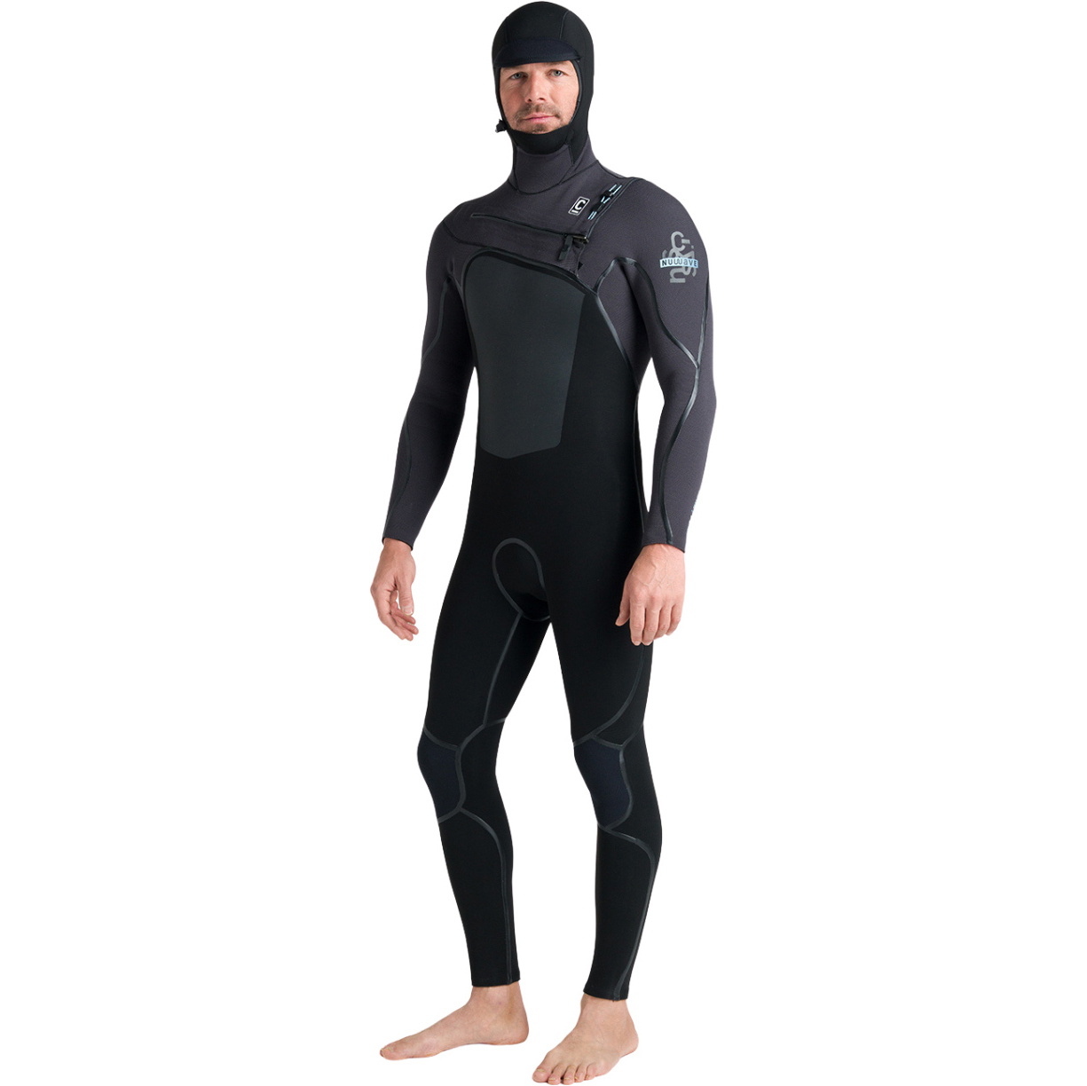 2026 C-Skins Mens Nuwave Wired 5/4mm Hooded Chest Zip Wetsuit CWI54MH - Black / Meteor / Blue